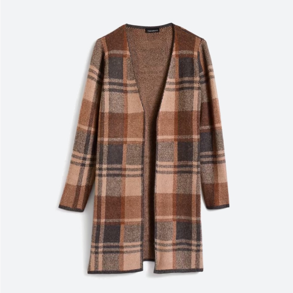 Brown plaid long sleeve open coatigan